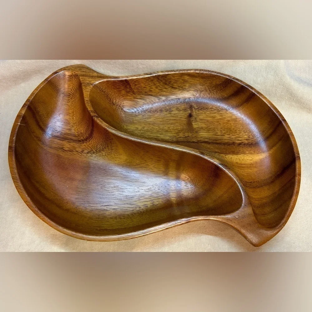 Vintage Leilani Genuine Monkey Pod Wood Handcrafted 2 Compartment Tray